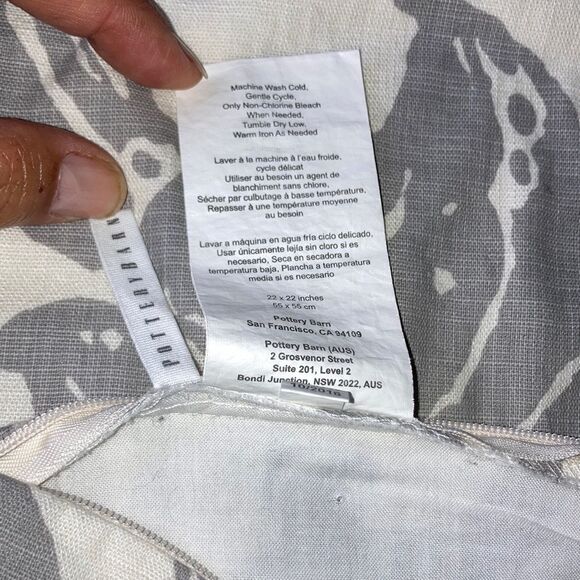 POTTERY BARN Pomegranate Floral Pillow Cream and gray Cover 22 x 22 inches - Picture 9 of 11